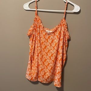Loft orange and white print V-neck shirt with adjustable straps